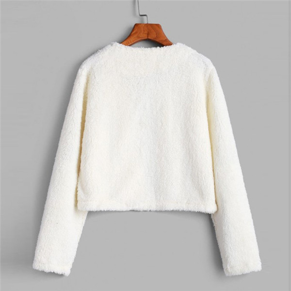 Női alkalmi pulóver O-nyakú és hosszú ujjú fehér színben