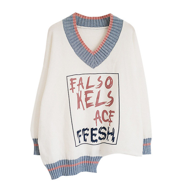 Γυναικείο μοντέρνον πουλόβερ με λαιμόκοψη και πολύχρωμα γράμματα