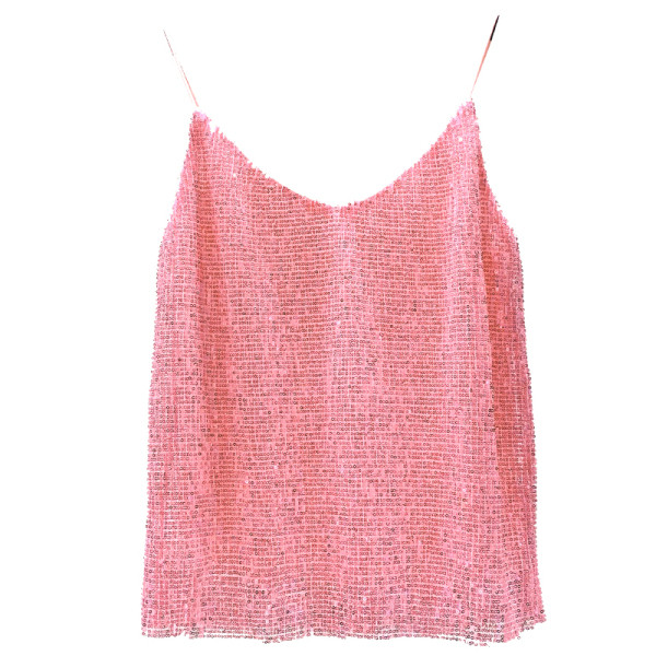 Rövid, modern felső, rózsaszín flitterekkel, vékony pántokkal