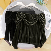 Modern női bársony blúz tüllel, három színben