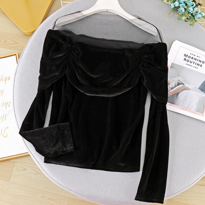 Modern női bársony blúz tüllel, három színben