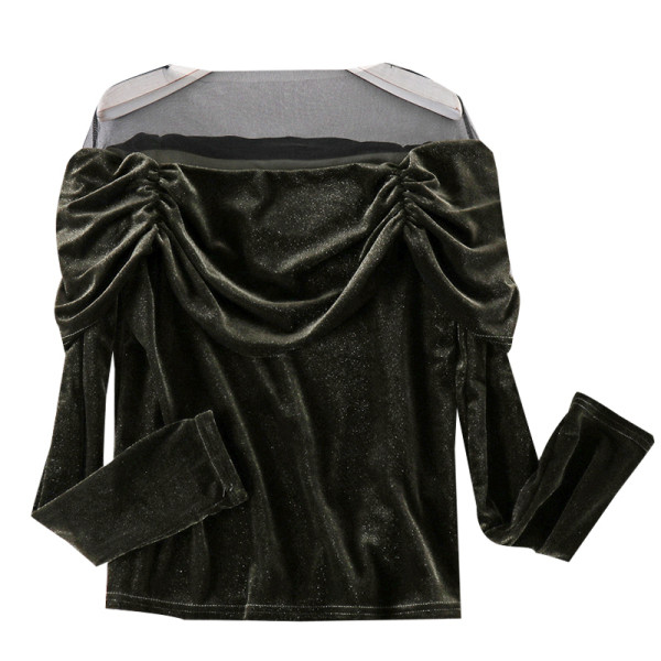 Modern női bársony blúz tüllel, három színben