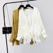 Modern mellény fehér és barna rojtokkal