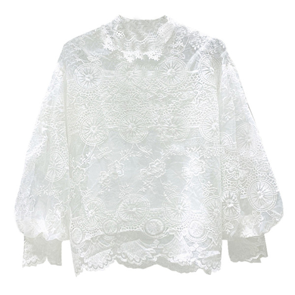 Női széles fehér és bézs blúz csipkével