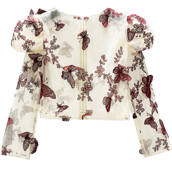 Rövid női tüll blúz fehér és fekete színben, 3D elemmel