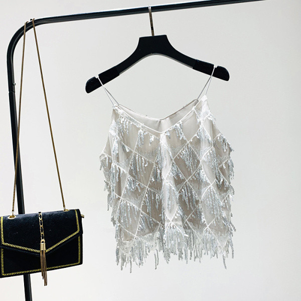 Top modern scurt din tul și paiete