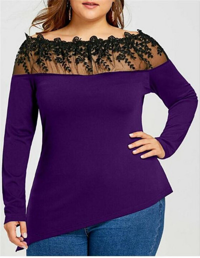 Bluză casual de damă cu dantelă și mâneci lungi în patru culori