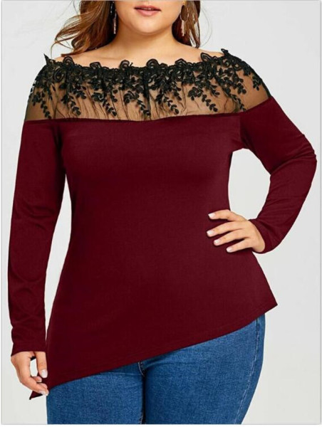 Bluză casual de damă cu dantelă și mâneci lungi în patru culori