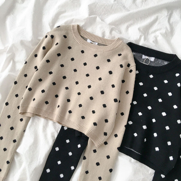 Modern női rövid pulóver két színben O-nyakkal