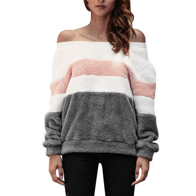 Modern női csíkos pulóver puha béléssel, négy színben