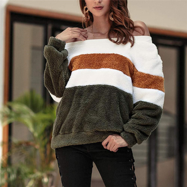 Modern női csíkos pulóver puha béléssel, négy színben