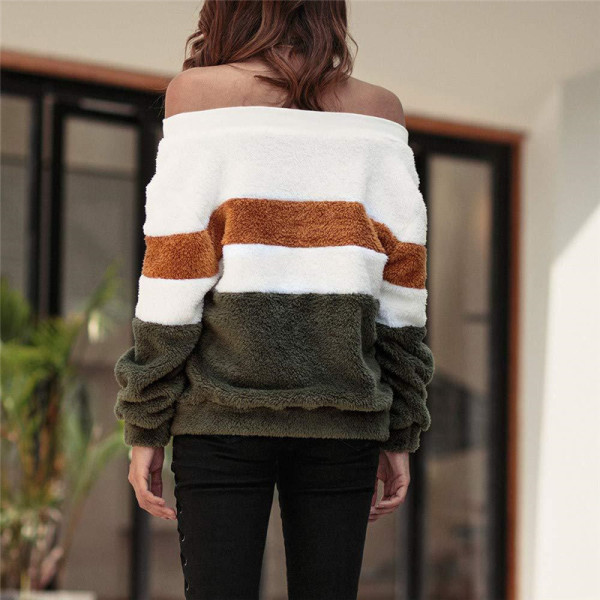 Modern női csíkos pulóver puha béléssel, négy színben