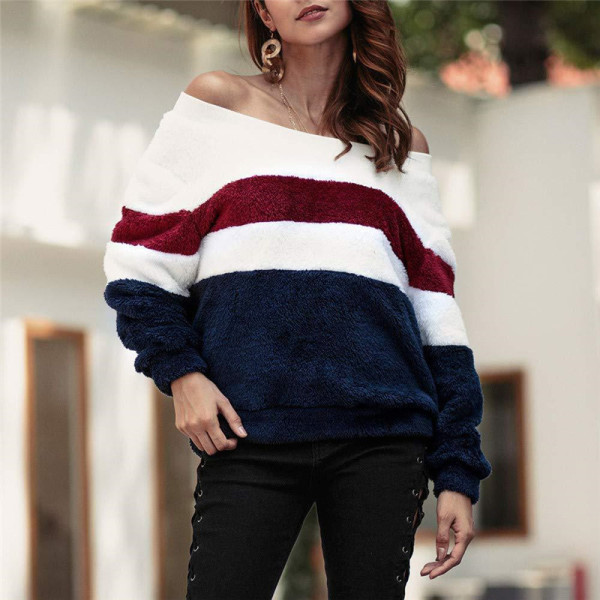 Modern női csíkos pulóver puha béléssel, négy színben