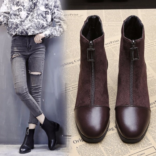 Κομψές γυναικείες μπότες με φερμουάρ σε μαύρο και καφέ χρώμα