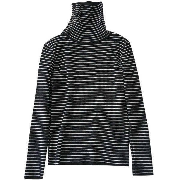 Női csíkos pulóver négy színben, magas gallérral