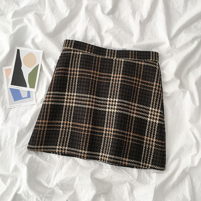 Kockás női szoknya két színben, magas derékkal