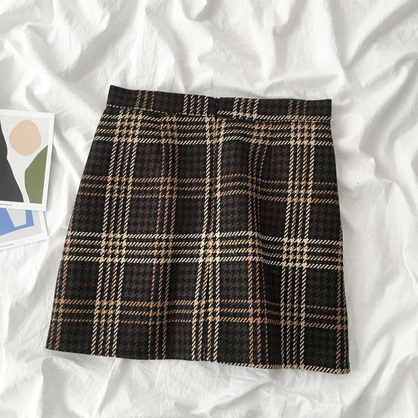 Kockás női szoknya két színben, magas derékkal