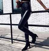 Női alkalmi leggings magas derékkal, fekete műbőrből