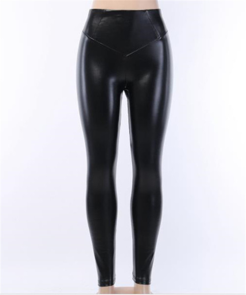 Női alkalmi leggings magas derékkal, fekete műbőrből