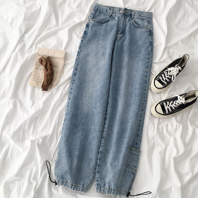 Καθημερινά γυναικεία τζιν σε δύο χρώματα με κορδόνια και τσέπες