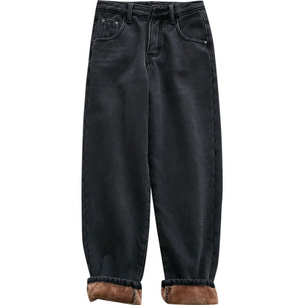 Alkalmi női farmer fekete színben, zsebekkel és magas derékkal