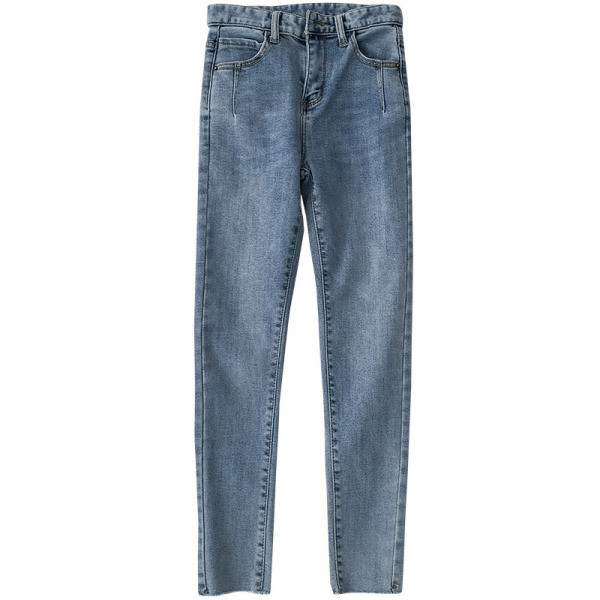 Modern női farmer kék színben, magas derékkal és zsebekkel