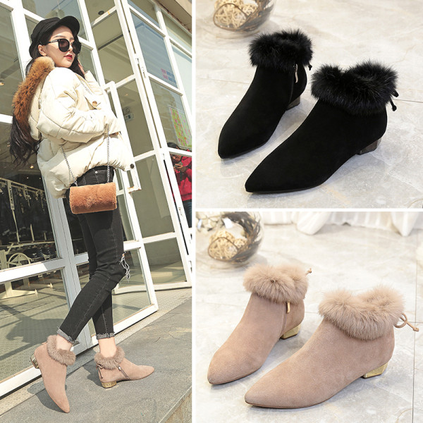 Hegyes modellű női csizma pehellyel, két színben