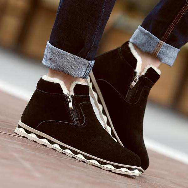 Pantofi de iarnă casual pentru bărbați, cu căptușeală moale și fermoar, în albastru, maro și negru