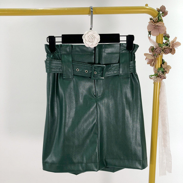 Fusta scurta casual din piele ecologica de culoare verde