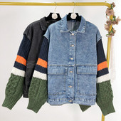 Alkalmi farmerdzseki kötött ujjakkal, két színben