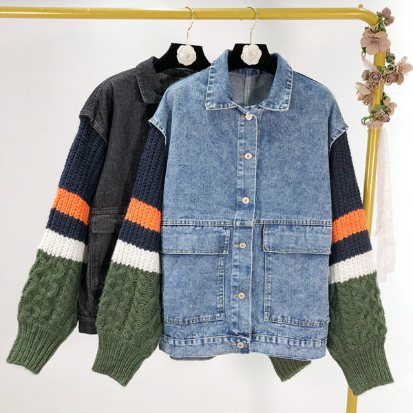 Alkalmi farmerdzseki kötött ujjakkal, két színben