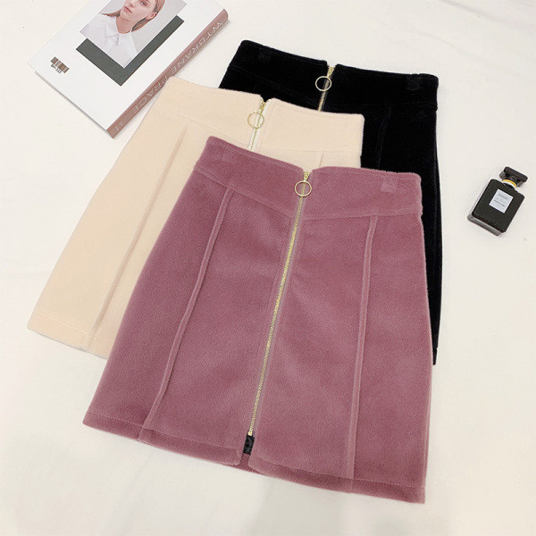 Stílusos női bársony szoknya cipzárral három színben