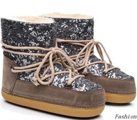 Alkalmi női csizma flitterekkel és fűzős szürke és fekete színben