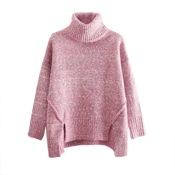 Női téli pulóver aszimmetrikus modell magas gallérral - több színben