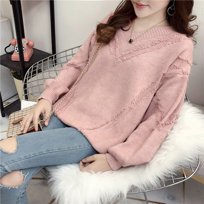 Modern női pulóver spitz nyakkivágással, több színben