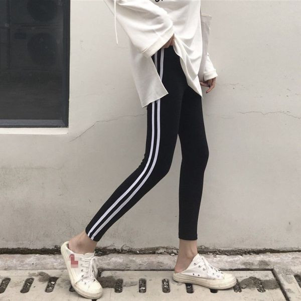 Hosszú sport-hétköznapi leggings fekete és szürke színben, szegéllyel