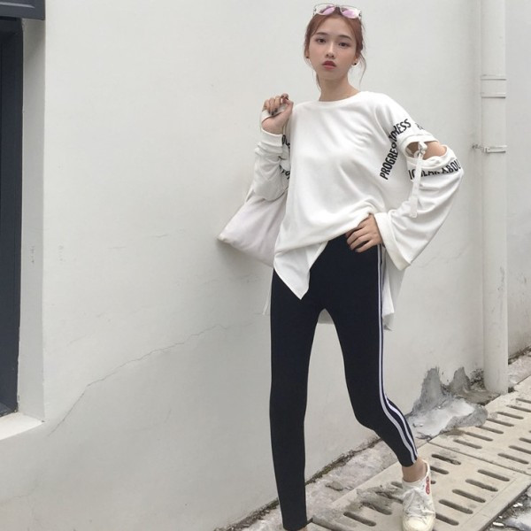 Hosszú sport-hétköznapi leggings fekete és szürke színben, szegéllyel