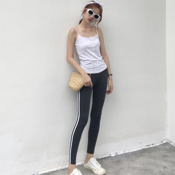 Hosszú sport-hétköznapi leggings fekete és szürke színben, szegéllyel