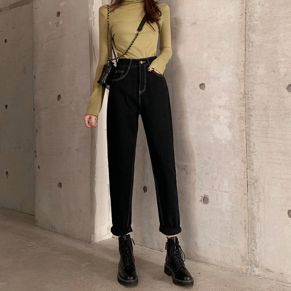 Γυναικεία τζιν κλασικό μοτίβο με υψηλή μέση και τσέπες