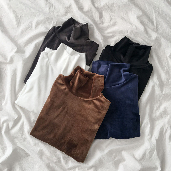 Modern női bársony blúz öt színben pólógallérral