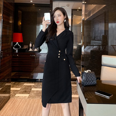 Stílusos női ruha spitz nyakkivágással és hosszú ujjú ciklámen és fekete színben