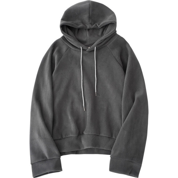 Fekete-szürke női pulóver nyakkendővel és kapucnival