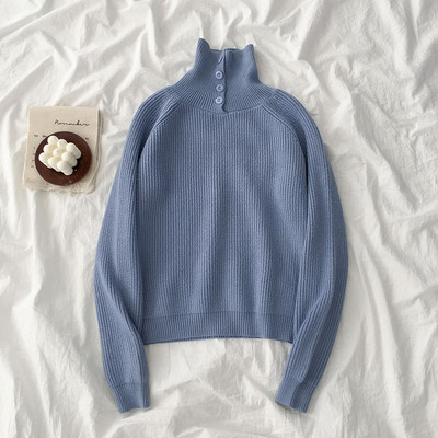 Modern női pulóver négy színben polo gallérral és gombokkal