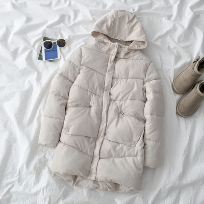 Modern női kabát két színben kapucnival és zsebekkel