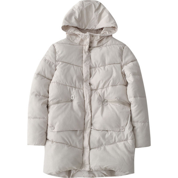 Modern női kabát két színben kapucnival és zsebekkel