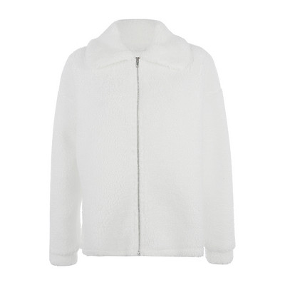 Modern női kabát cipzárral és klasszikus gallérral, fehér színben