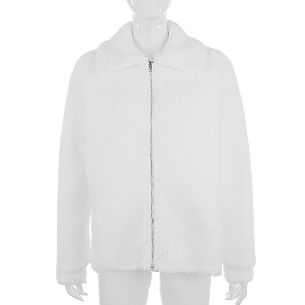 Modern női kabát cipzárral és klasszikus gallérral, fehér színben