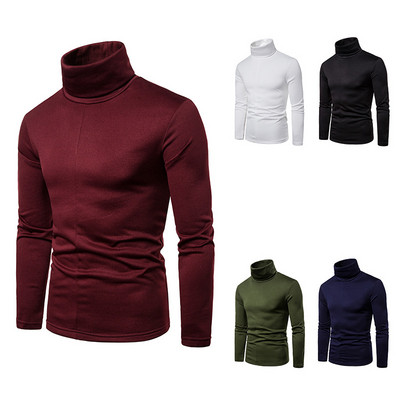 Casual men`s blouse with high polo collar in five colors
