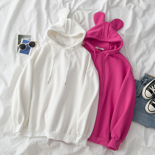 Γυναικείο φούτερ σε δύο χρώματα με κορδόνια και τρισδιάστατο στοιχείο