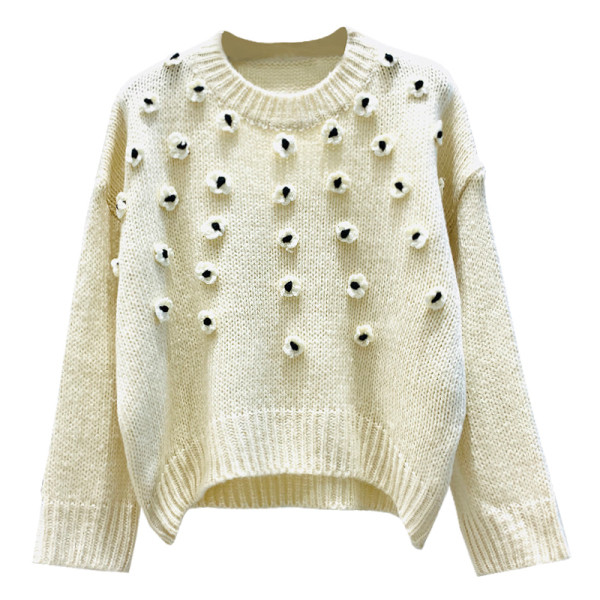 Női rövid és széles pulóver 3D elemekkel